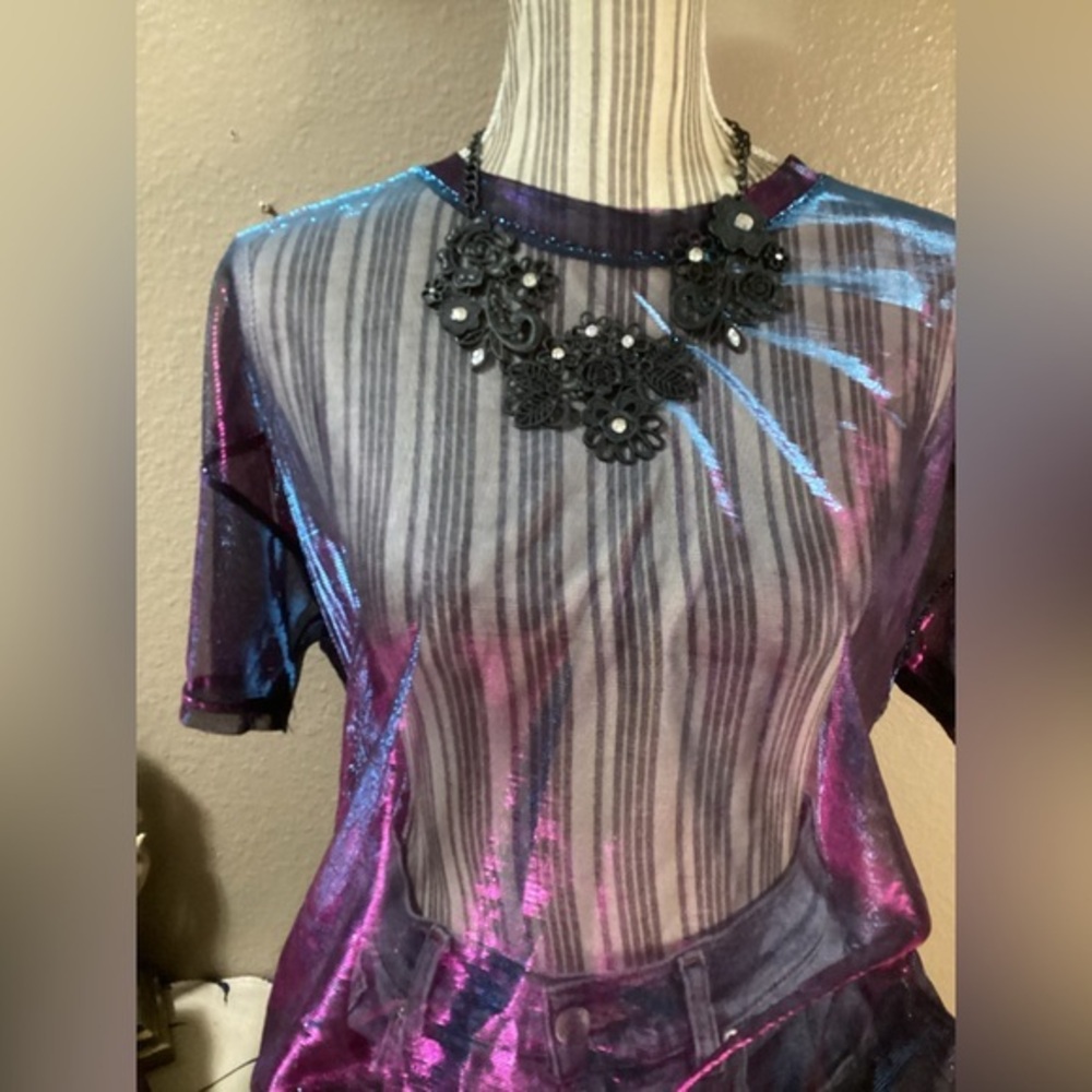 SHEIN Oversize Iridescent MESH Purple Blouse